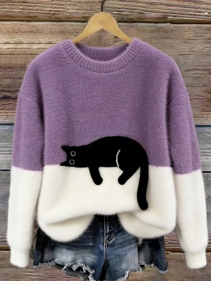 Glen Black Cat Knit Sweater