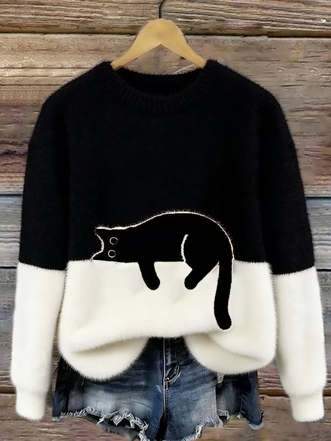 Glen Black Cat Knit Sweater