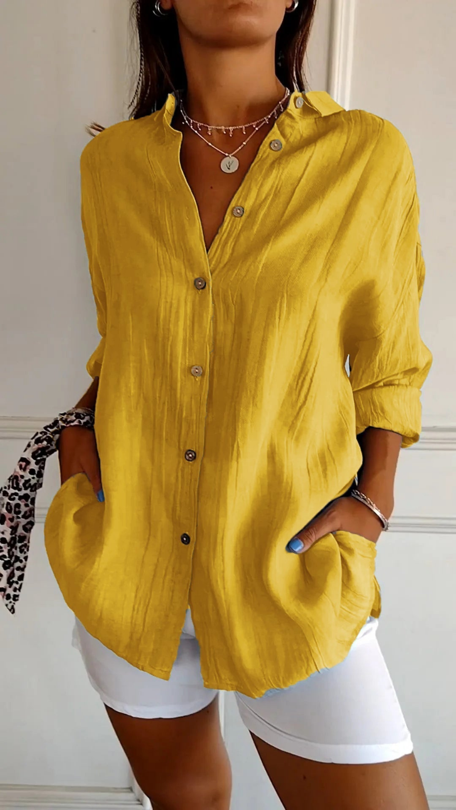 Malaga Linen-Blend V-Neck Shirt