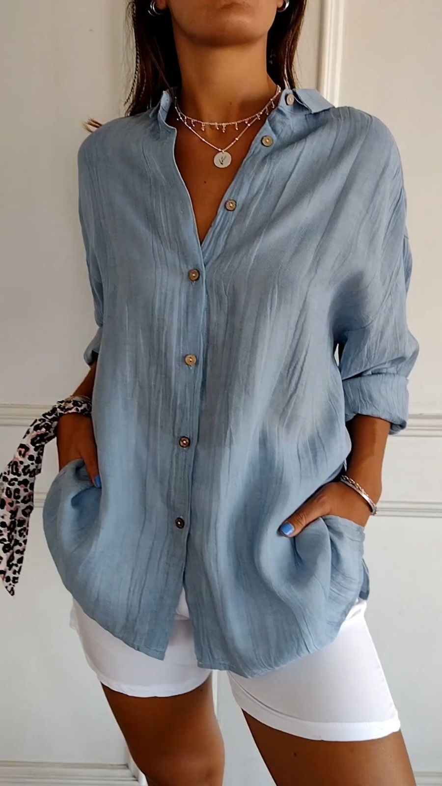 Malaga Linen-Blend V-Neck Shirt