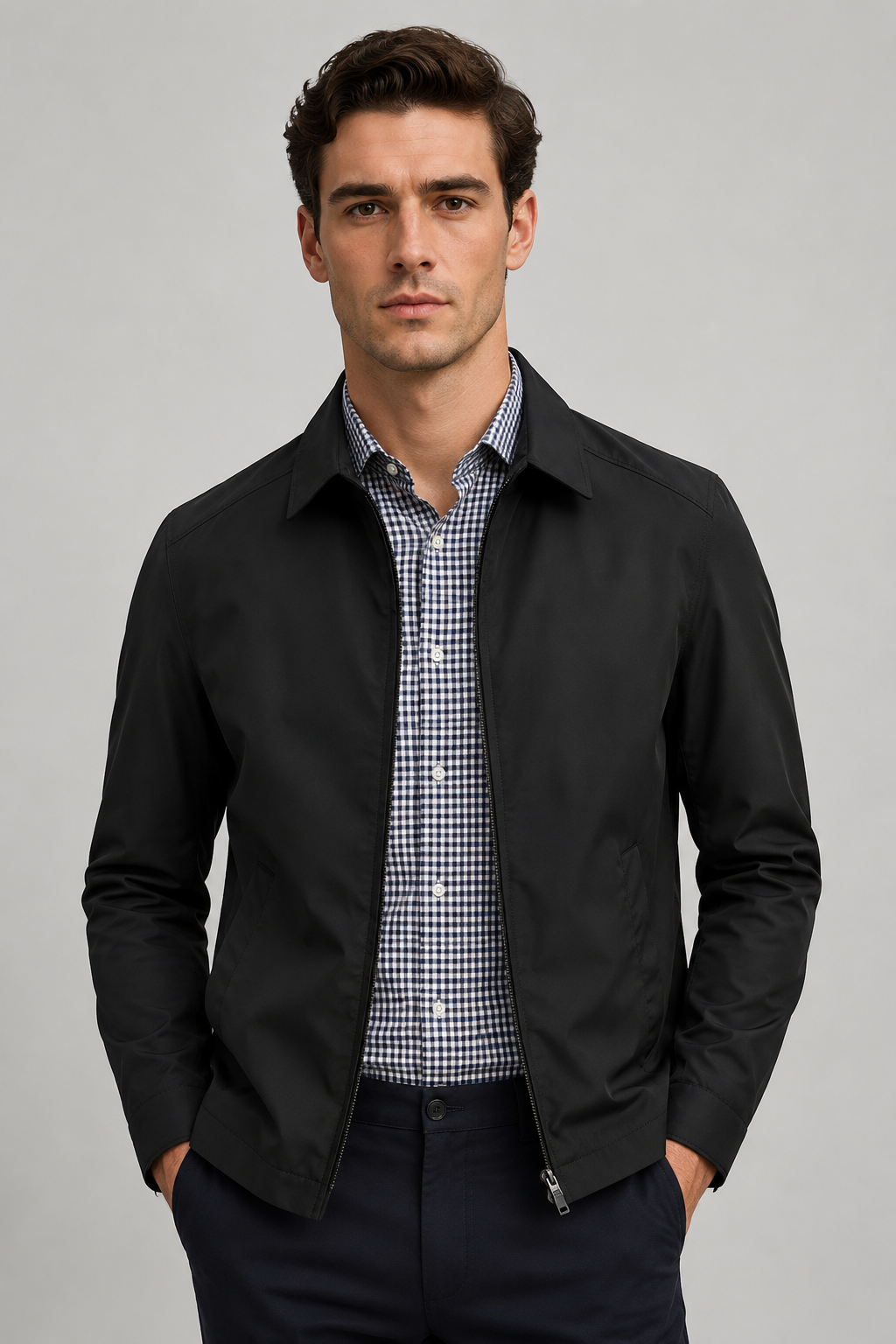 Eldridge Plaid-Lined Harrington Jacket