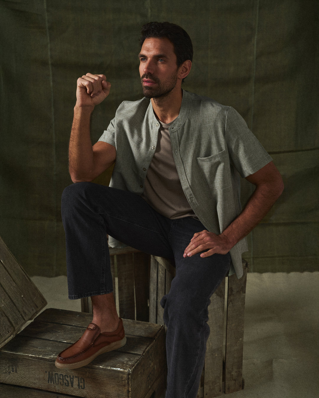 Sorrel Mandarin Cotton-Linen Shirt