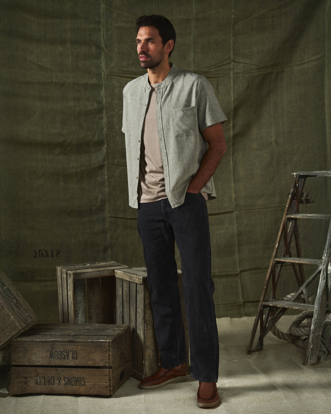 Sorrel Mandarin Cotton-Linen Shirt