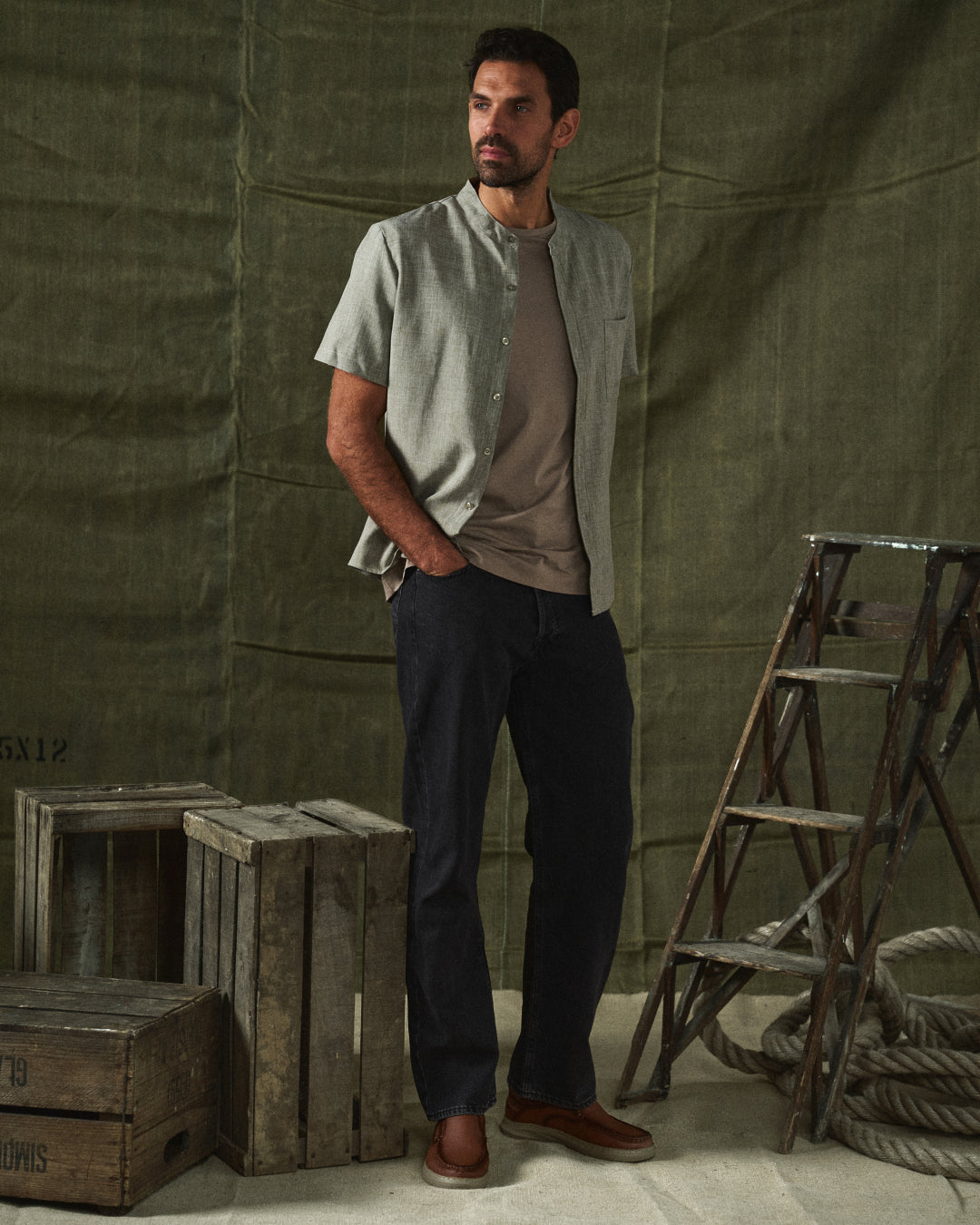 Sorrel Mandarin Cotton-Linen Shirt