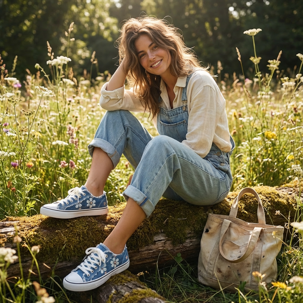 Floralia Embroidered Denim Sneakers