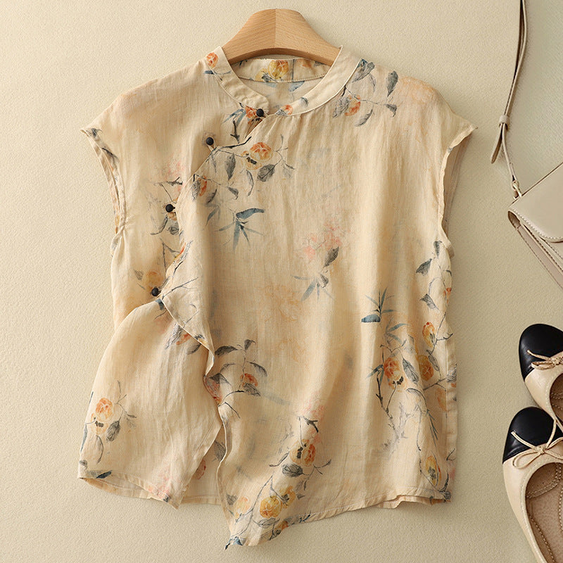 Iris Floral Linen Blouse