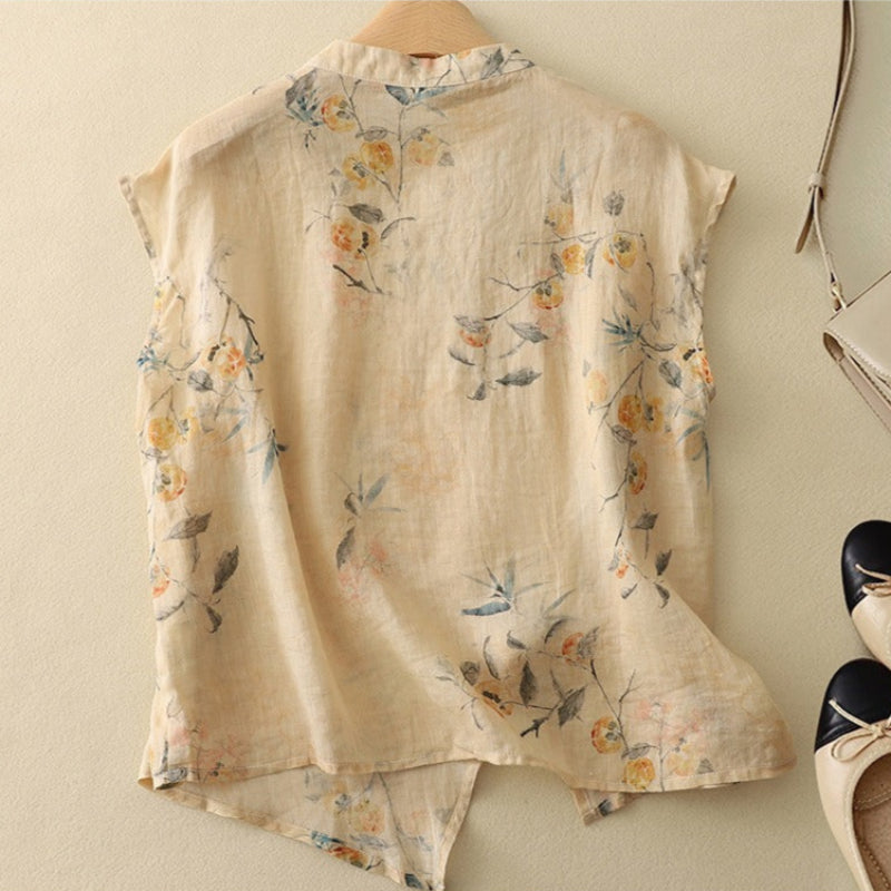 Iris Floral Linen Blouse