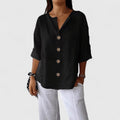 Sierra Collarless Roll-Tab Button Blouse