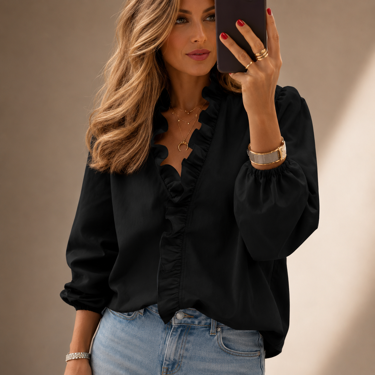 The Amelie Ruffle V-Neck Blouse