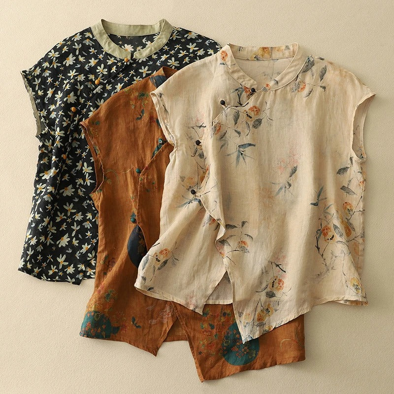 Iris Floral Linen Blouse