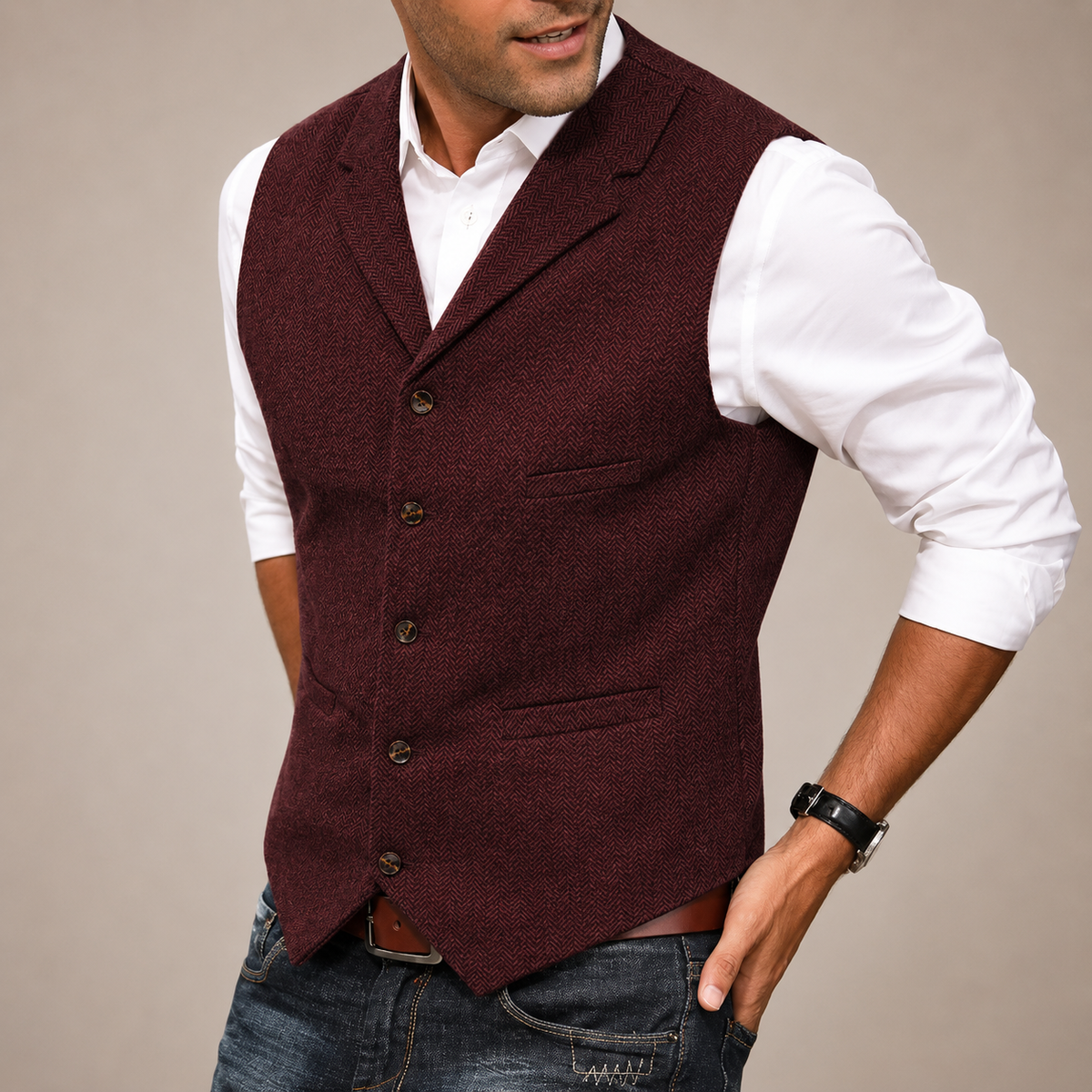 HÉLIOPOLÉ BLADE EDGE BUTCHER TWEED VEST HÉLIOPOLÉ BLADE EDGE BUTCHER TWEED VEST Windsor Herringbone Tweed