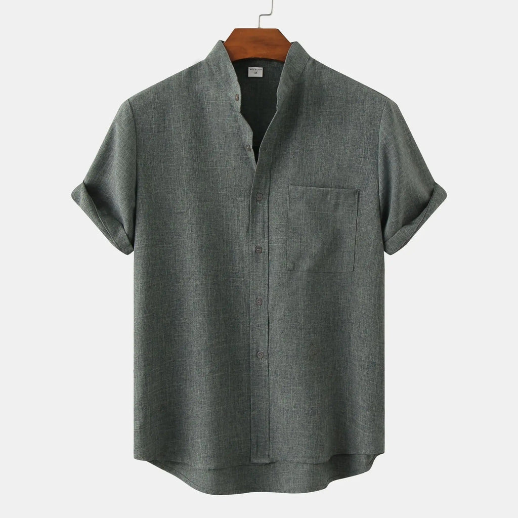 Sorrel Mandarin Cotton-Linen Shirt