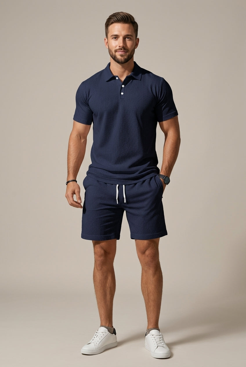 Shoreline Textured Polo & Shorts Set
