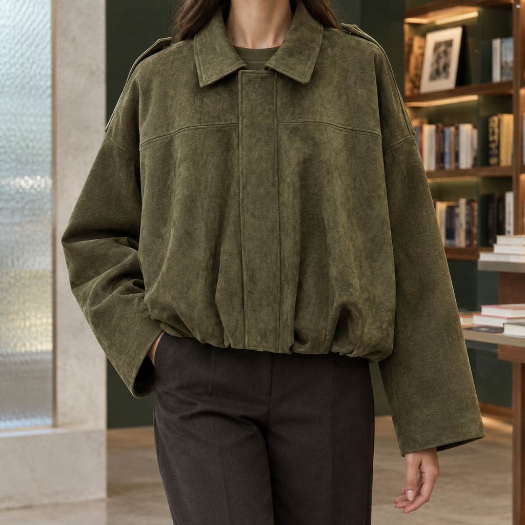 Darcey Cropped Suede Bubble Jacket