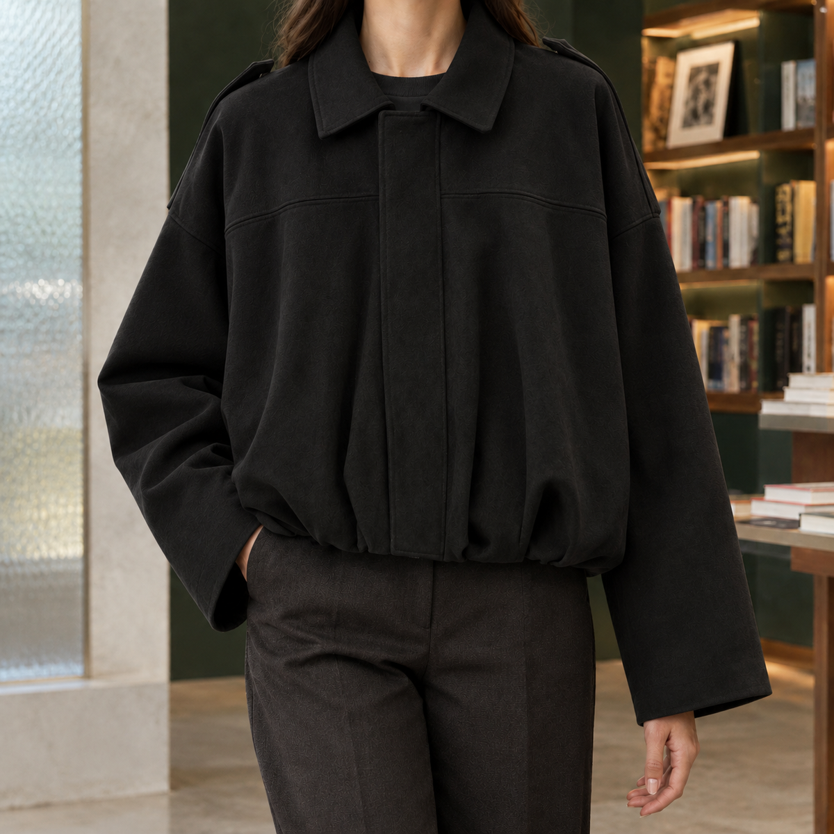 Darcey Cropped Suede Bubble Jacket
