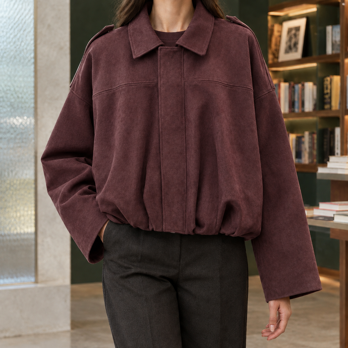 Darcey Cropped Suede Bubble Jacket