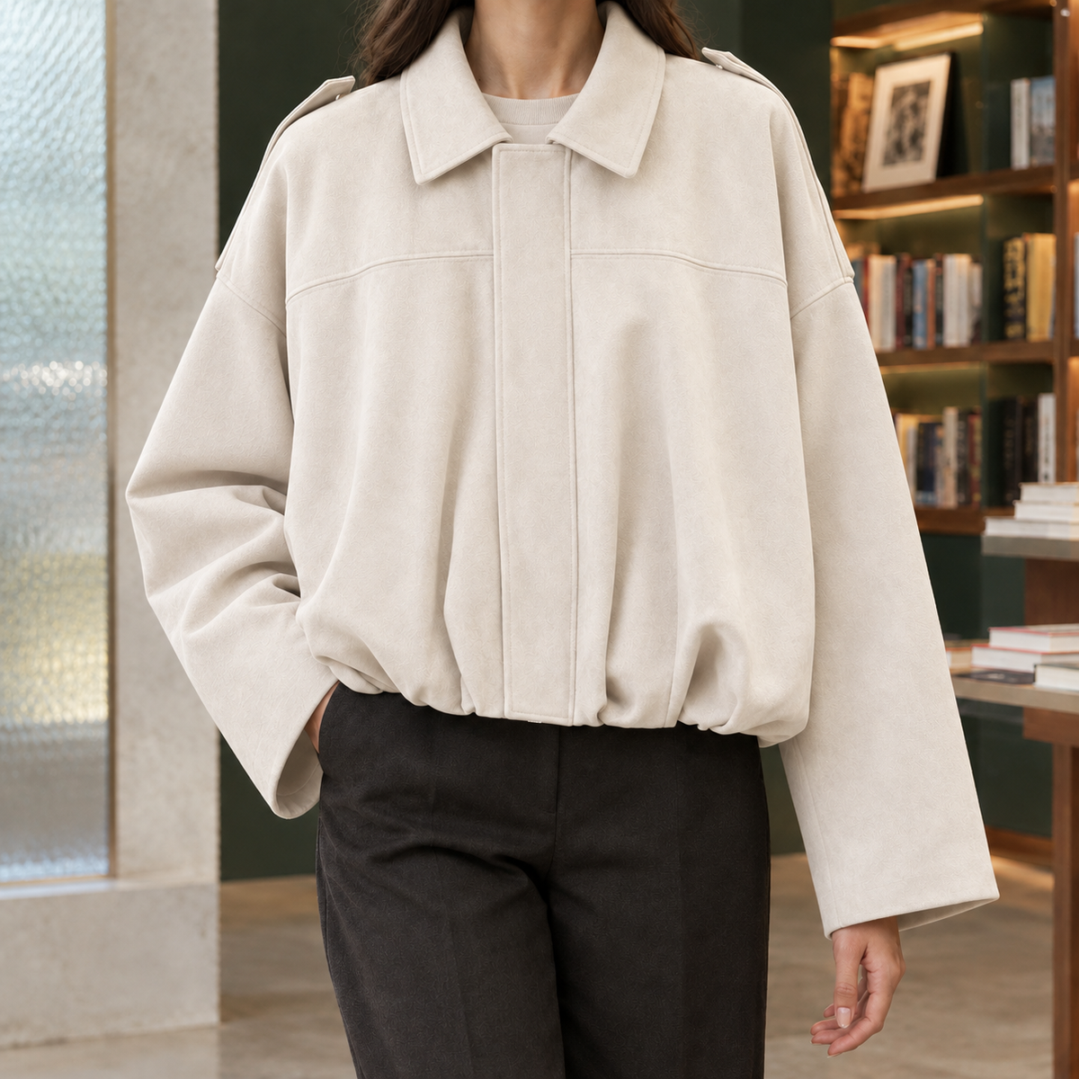 Darcey Cropped Suede Bubble Jacket