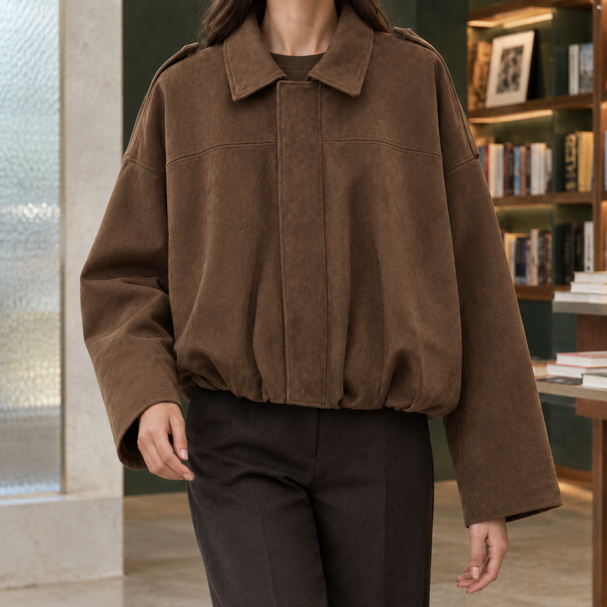 Darcey Cropped Suede Bubble Jacket