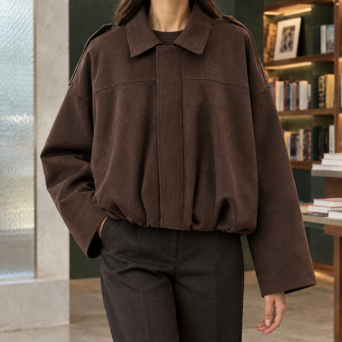 Darcey Cropped Suede Bubble Jacket