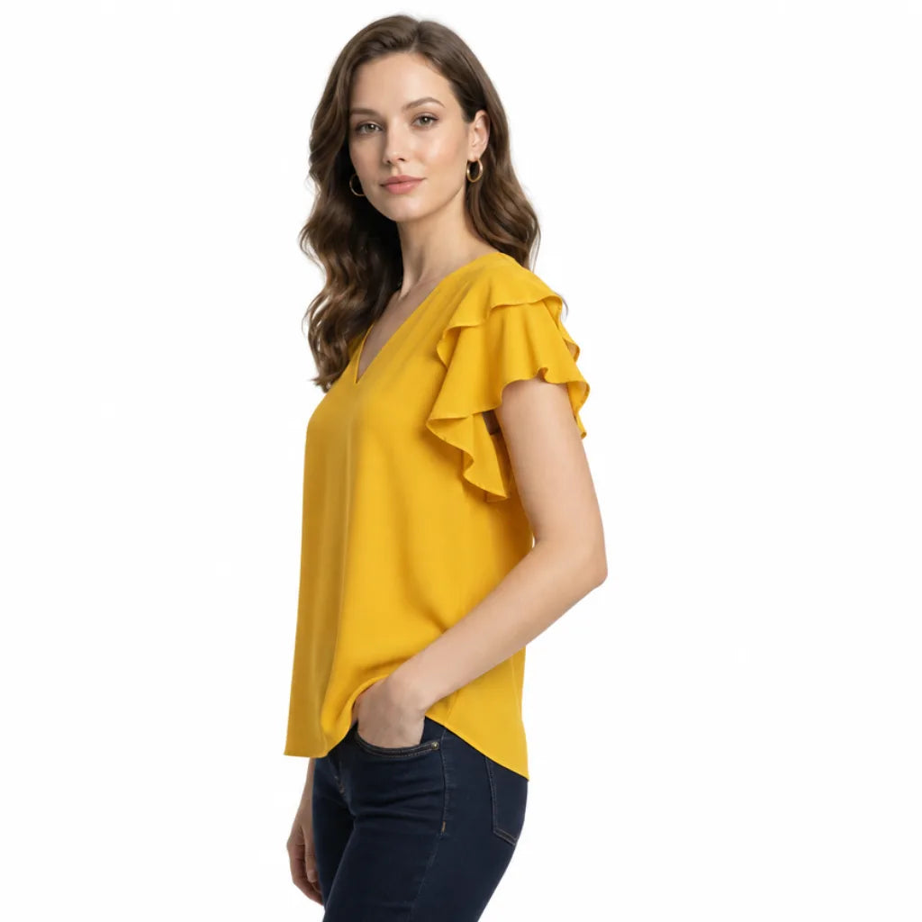 Selene Flutter-Sleeve Chiffon Blouse