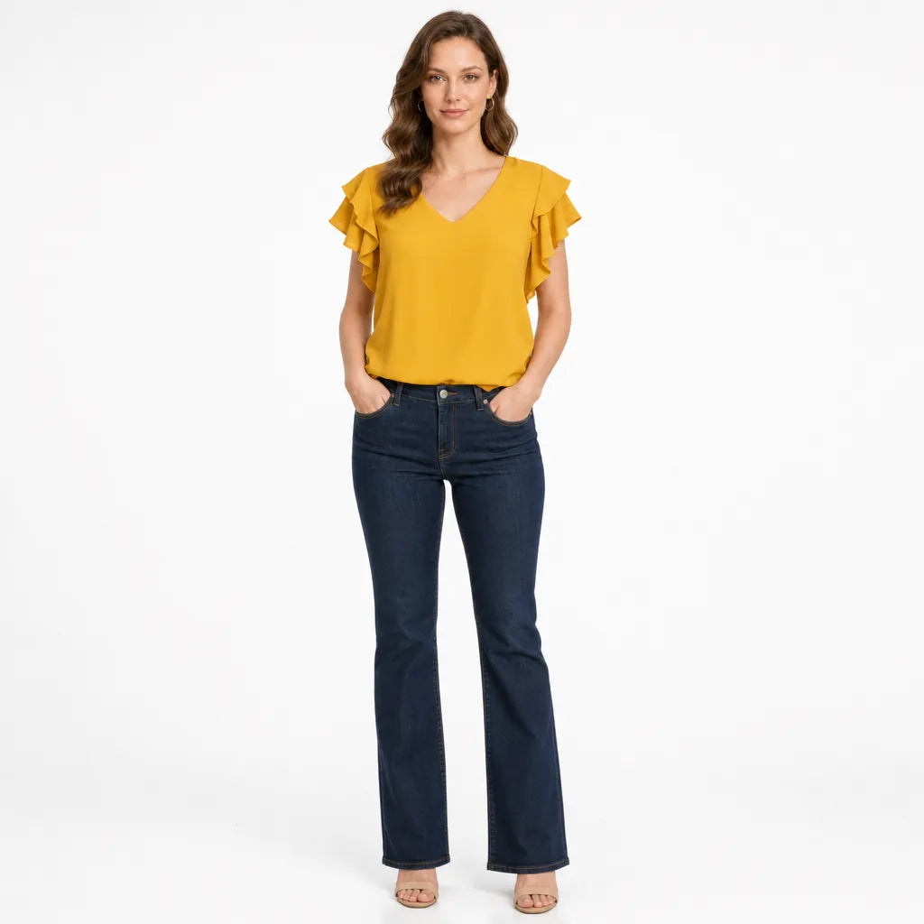 Selene Flutter-Sleeve Chiffon Blouse